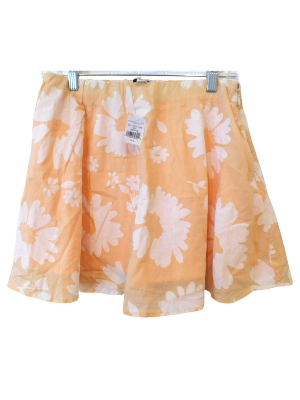 NWT American Eagle S Small Orange White Floral Mini Skirt Elastic Waistband